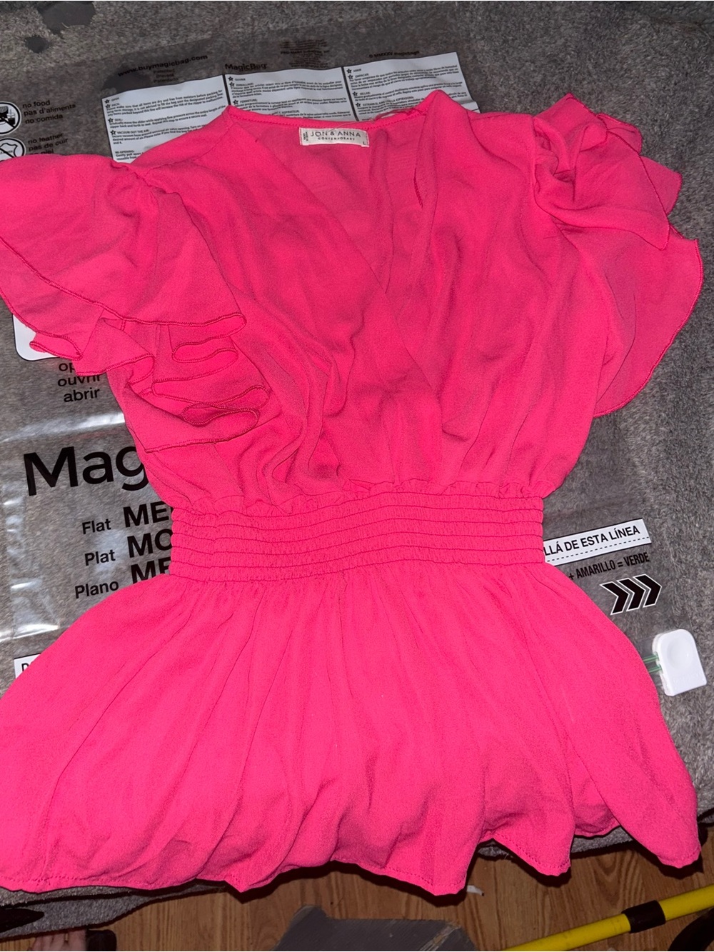 Jon & Anna Bright Pink Ruffle-Sleeve shirt